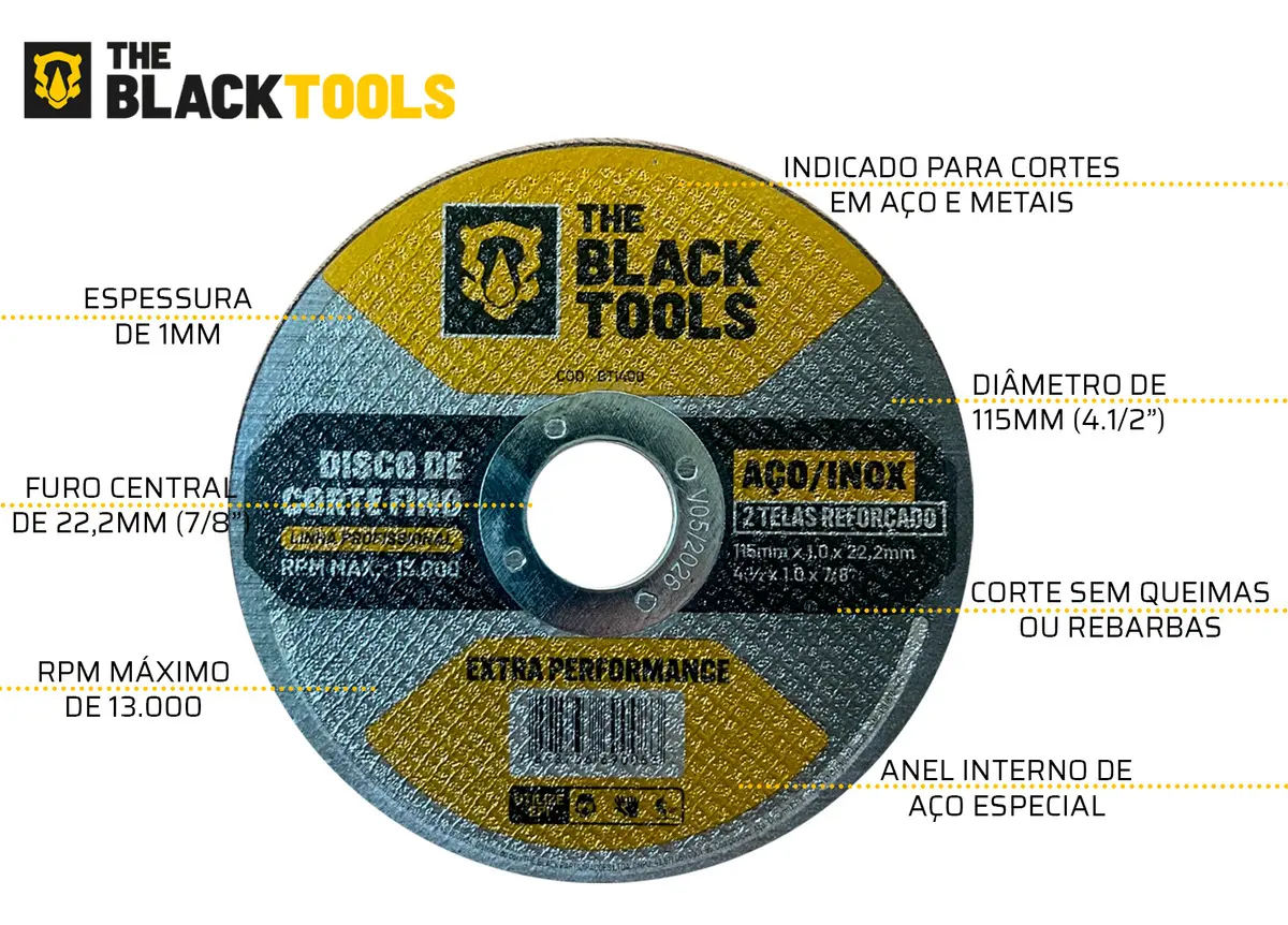 Esmerilhadeira Lixadeira Angular 4.1/2 11000rpm 780w The Black Tools Cor Amarelo Com 2 Discos De Corte - Vale a pena em 2026? - Imagem 3